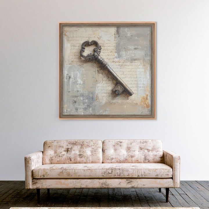 Antique Key and Handwritten Canvas Print, Bed and Breakfast Art, Statement Artwork, Living Room Decor, Fine Art Print, BAB-1x1-9