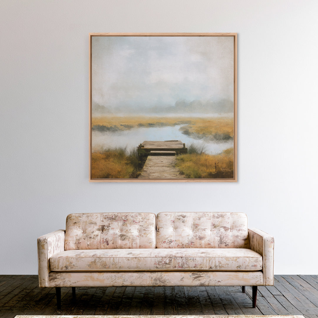 Quiet Lake Dock at Early Morning Canvas Print, Bed and Breakfast Art, Modern Decor, Living Room Decor, Fine Art, BAB-1x1-94