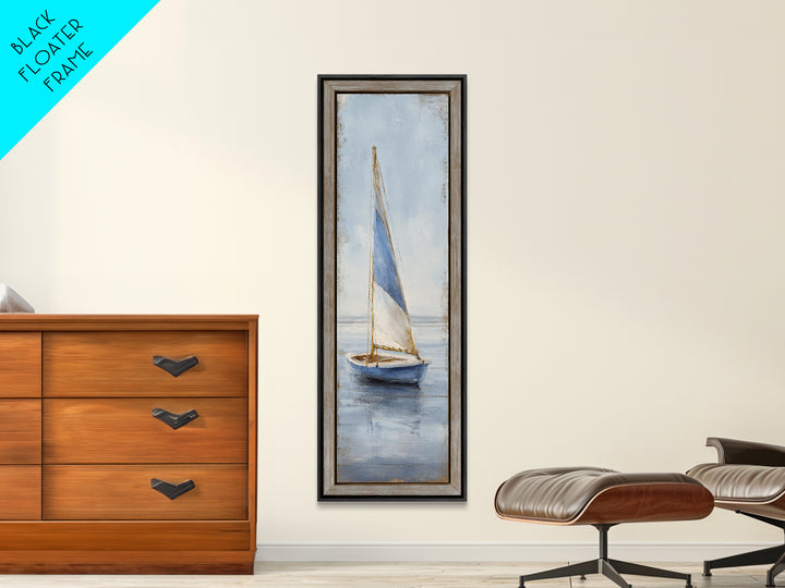 Coastal Inn Sailboat at Sunrise Framed Canvas Print, Bed and Breakfast Art, Textured Painting, Living Room Decor, Fine Art, BAB-1x3-29