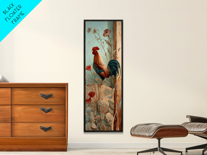 Rooster and Wildflower Country Portrait Framed Canvas Print, Bed and Breakfast Art, Living Room Decor, Fine Art, BAB-1x3-31