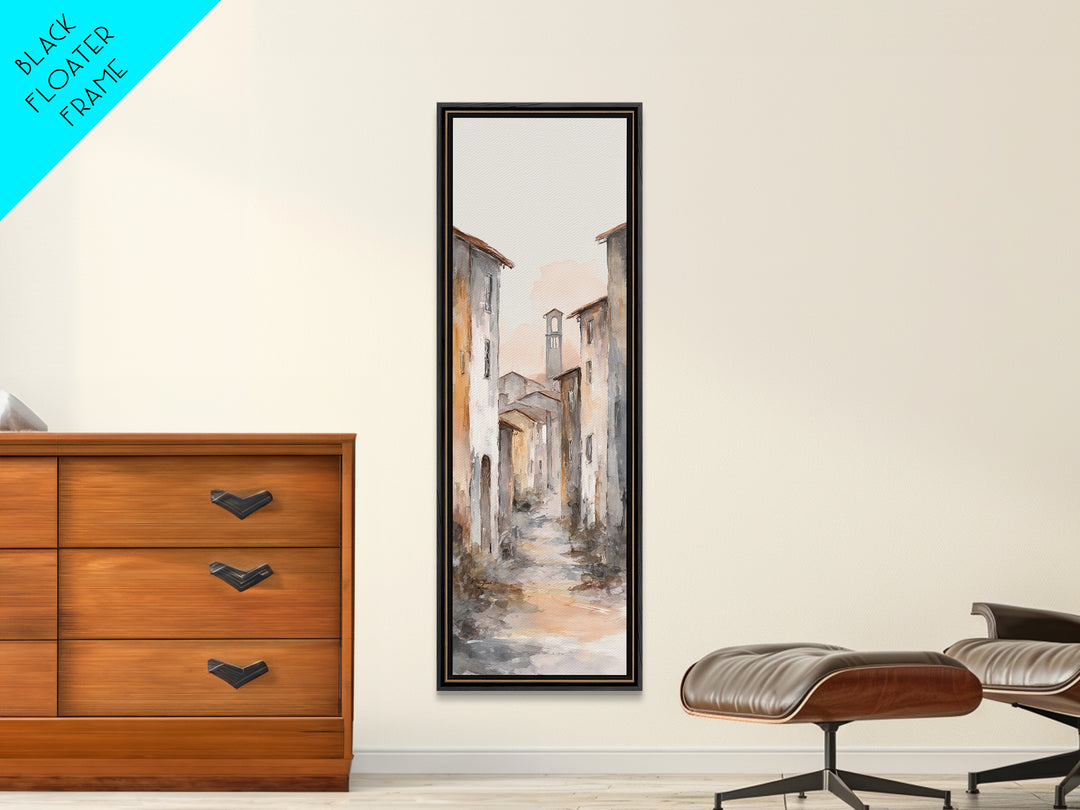 Soft Watercolor Village Street at Dawn Canvas Print, Bed and Breakfast Art, Farmhouse Wall Art, Living Room Decor, Fine Art, BAB-1x3-41