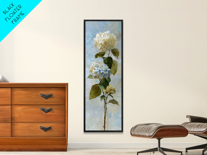 Sunlit Hydrangeas on a Windowsill Framed Canvas Print, Bed and Breakfast Art, Modern Decor, Living Room Decor, Fine Art, BAB-1x3-46