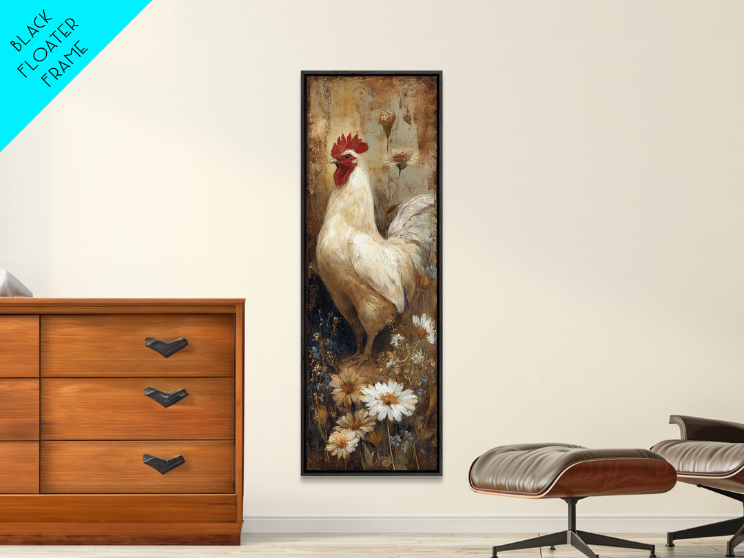 Rooster and Wildflower Country Portrait Canvas Print, Bed and Breakfast Art, Farmhouse Wall Decor, Living Room Decor, Fine Art, BAB-1x3-55