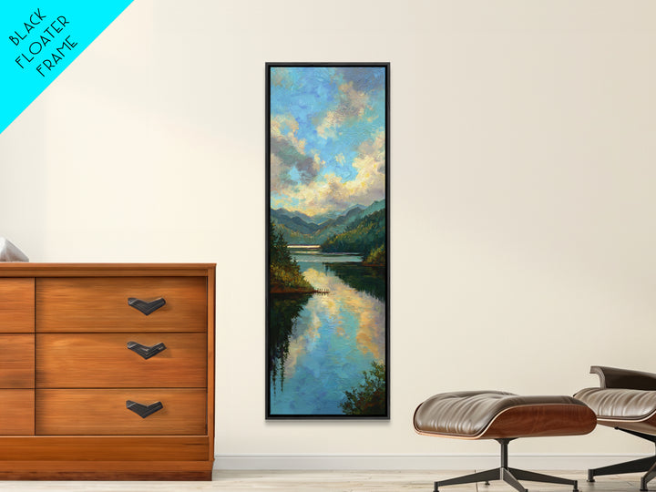 Quiet Lake Dock at Early Morning Canvas Print, Bed and Breakfast Art, Rustic Home Decor, Living Room Decor, Digital Art, BAB-1x3-58