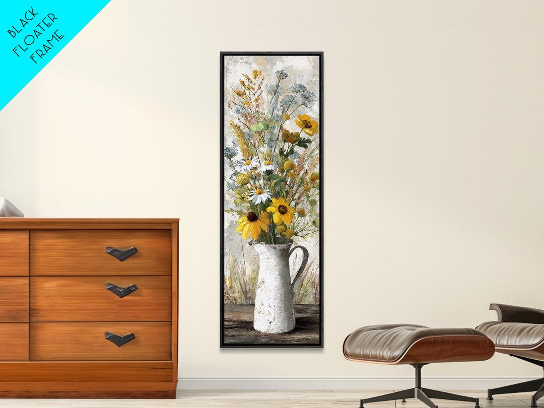 Country Wildflowers in a Chipped Ceramic Pitcher Canvas Print, Bed and Breakfast Art, Decor, Living Room Decor, BAB-1x3-61