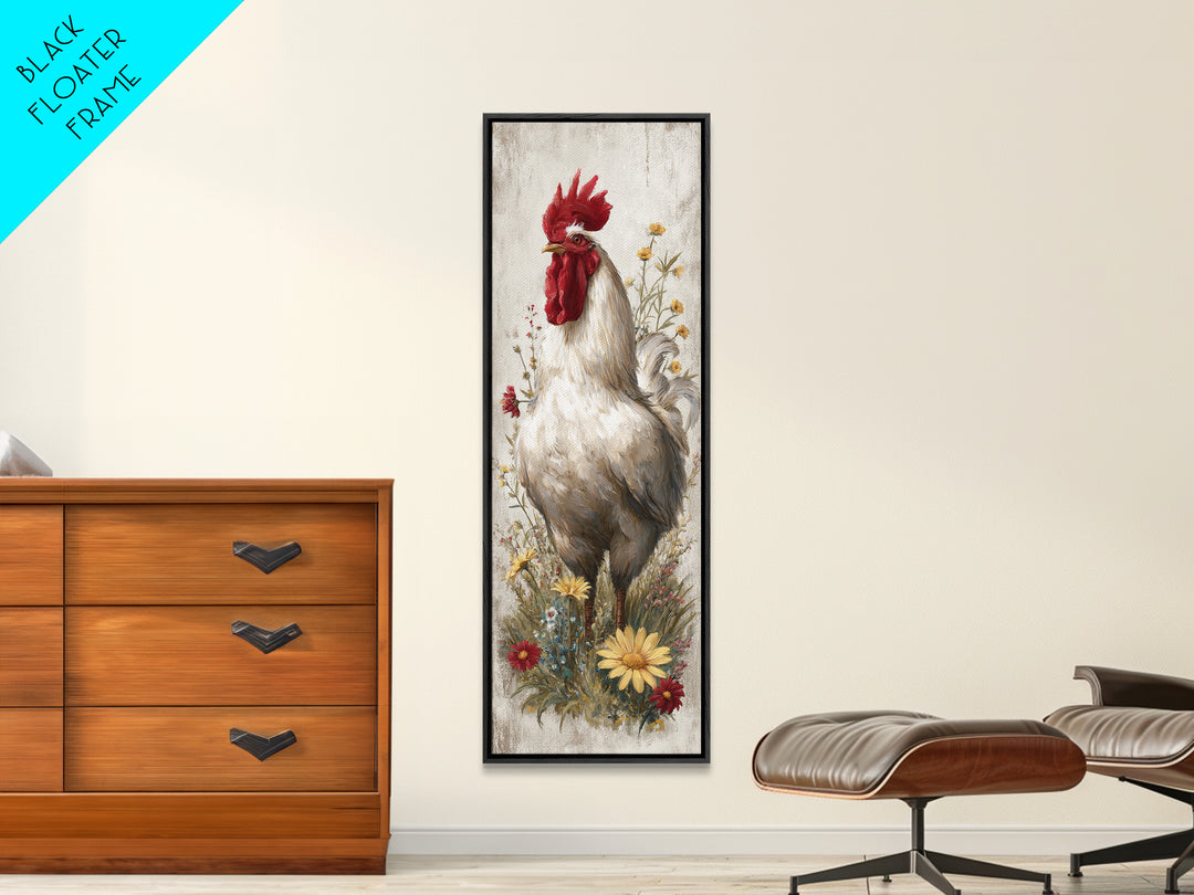 Rooster and Wildflower Country Portrait Canvas Print, Bed and Breakfast Art, Coffee Wall Art, Living Room Decor, BAB-1x3-79