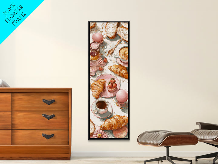 Fresh Croissants and Jam on a Linen Canvas Print, Bed and Breakfast Art, Contemporary Art, Living Room Decor, Abstract Art, BAB-1x3-86