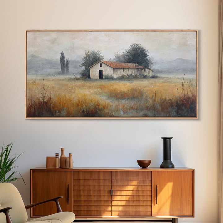 Old Farmhouse Landscape Framed Canvas Print, Bed and Breakfast Art, Boho Decor, Living Room Decor, Fine Art, BAB-2x1-27