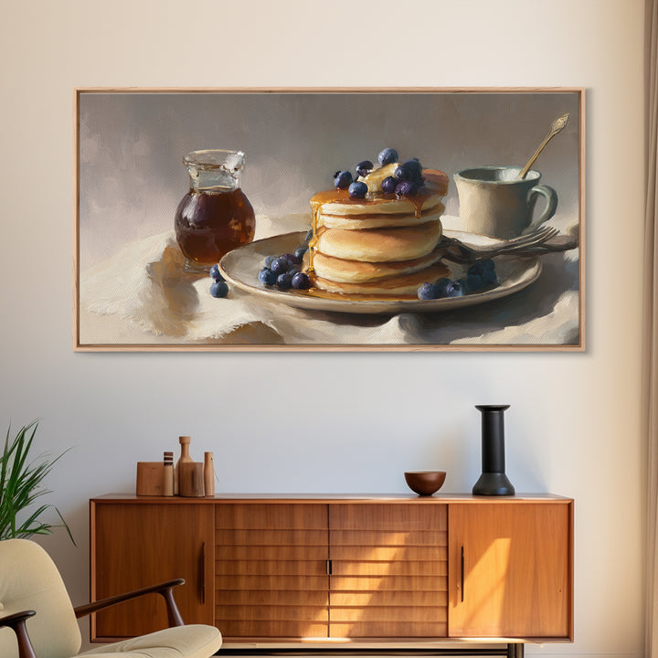 Blueberry Pancakes Still Life Framed Canvas Print, Bed and Breakfast Art, Contemporary Art, Living Room Decor, Fine Art, BAB-2x1-28
