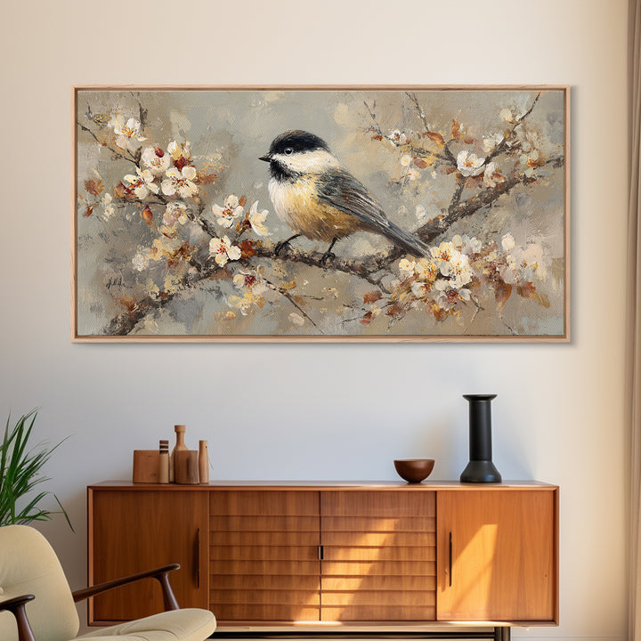 Small Bird on a Flowering Branch Canvas Print, Bed and Breakfast Art, Contemporary Art, Living Room Decor, Bedroom Wall Art, BAB-2x1-34