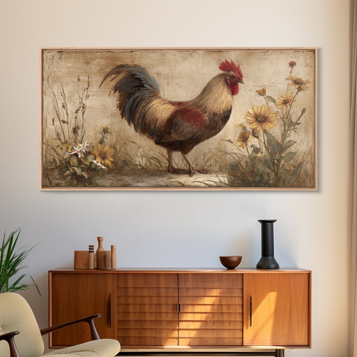 Rooster and Wildflower Country Portrait Canvas Print, Bed and Breakfast Art, Digital Art, Living Room Decor, Fine Art, BAB-2x1-39