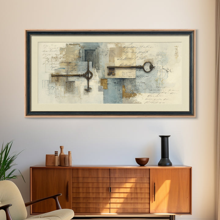 Antique Key and Handwritten Canvas Print, Bed and Breakfast Art, Printable Wall Art, Living Room Decor, Fine Art Print, BAB-2x1-5