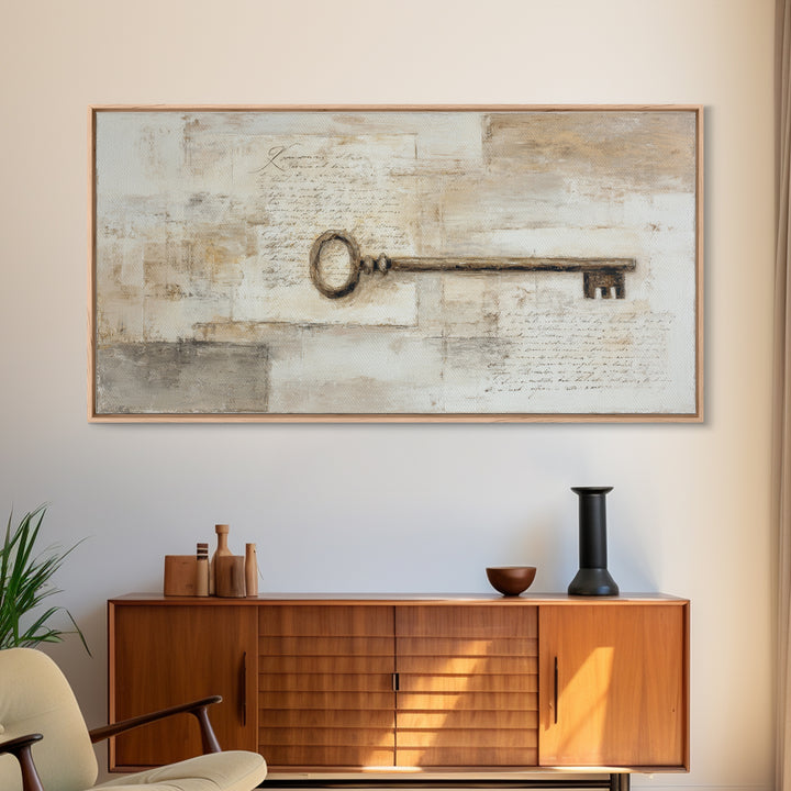 Antique Key and Handwritten Letter Arrangement Without Canvas Print, Bed and Breakfast Art, Farmhouse Decor, Living Room Decor, BAB-2x1-53