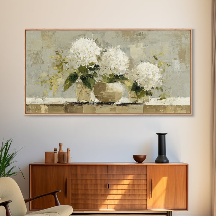 Sunlit Hydrangeas on a Windowsill Canvas Print, Bed and Breakfast Art, Decor, Living Room Decor, Fine Art, Dopamine Decor, BAB-2x1-54