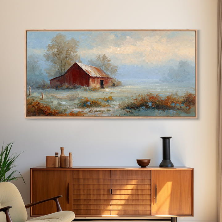 Old Farmhouse Landscape Framed Canvas Print, Bed and Breakfast Art, Room Decor, Living Room Decor, Fine Art, BAB-2x1-75