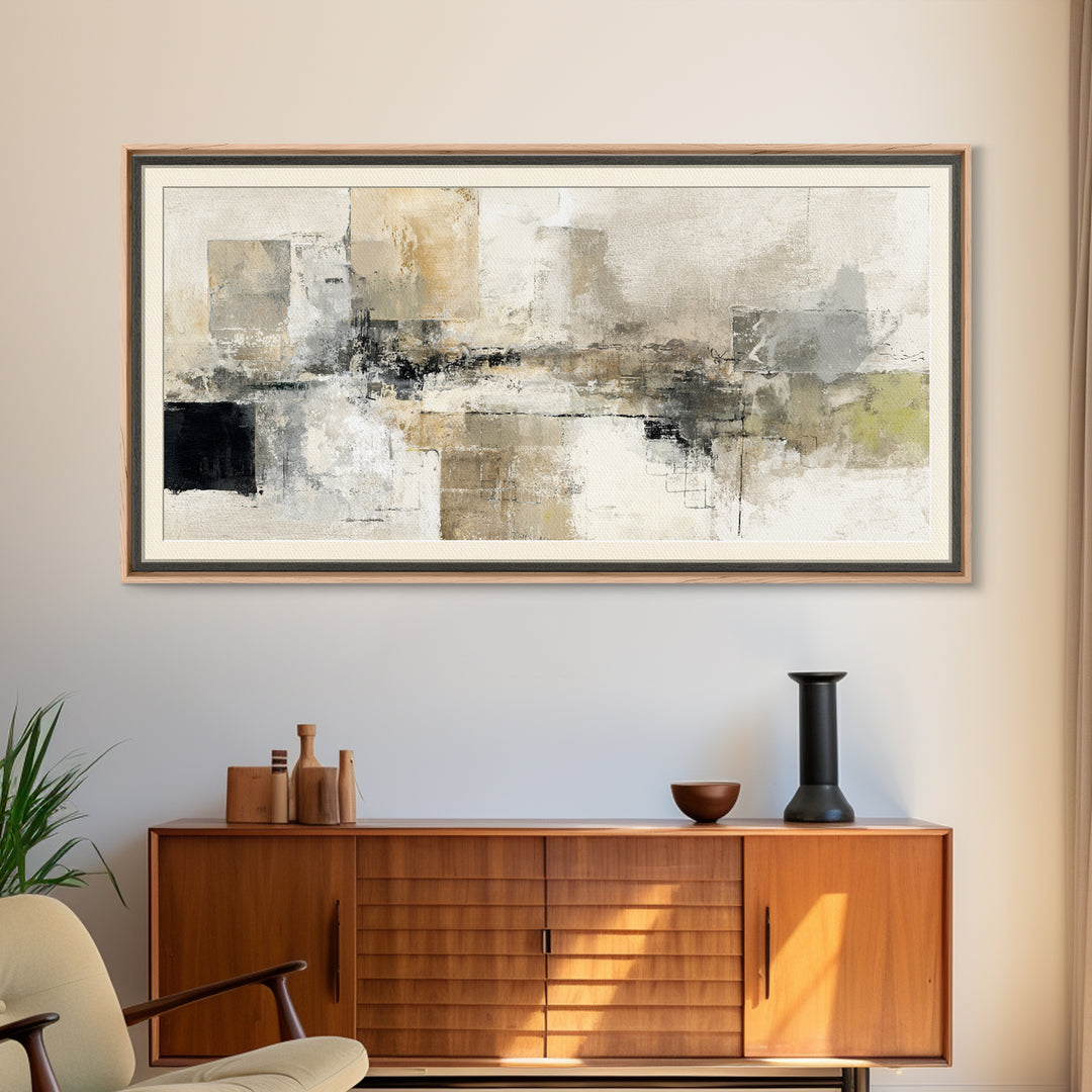 Quilt Pattern Folk Art Composition Framed Canvas Print, Bed and Breakfast Art, Folk Art, Living Room Decor, Fine Art, BAB-2x1-79