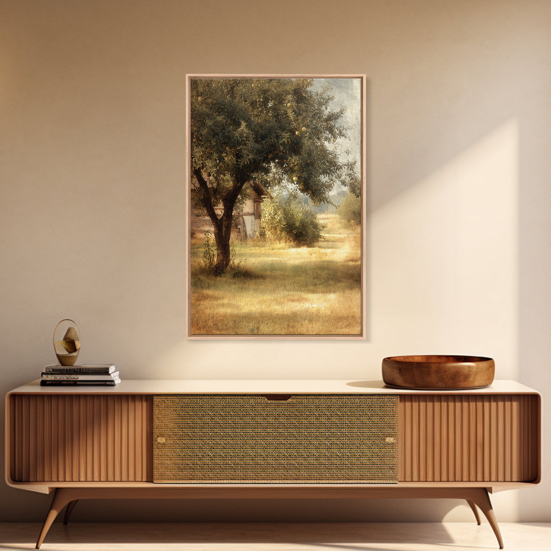 Apple Orchard Scene Framed Canvas Print, Bed and Breakfast Art, Digital Art, Living Room Decor, Oil Painting, BAB-2x3-21