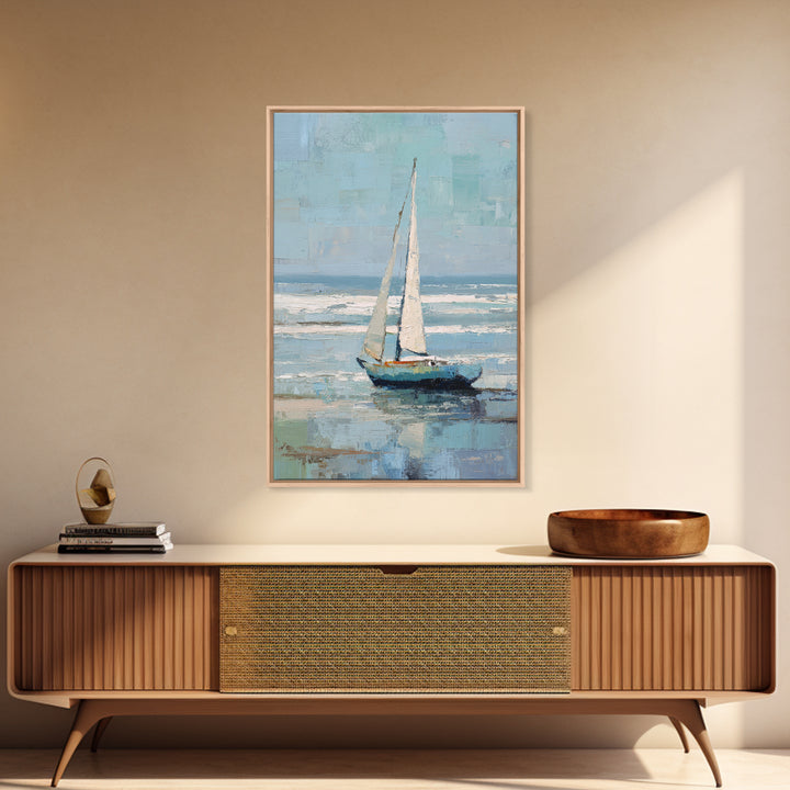 Coastal Inn Sailboat at Sunrise Framed Canvas Print, Bed and Breakfast Art, Printable, Living Room Decor, Fine Art, BAB-2x3-25