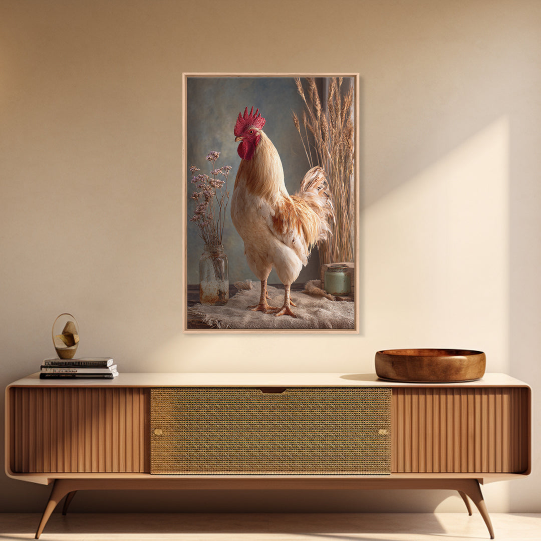 Rooster and Wildflower Country Portrait Canvas Print, Bed and Breakfast Art, Home Decor, Living Room Decor, Fine Art, BAB-2x3-27