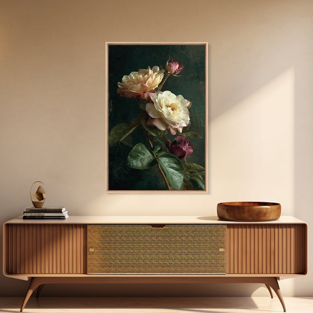 Garden Roses in Romantic Oil Paint Canvas Print, Bed and Breakfast Art, Printable Wall Art, Living Room Decor, Watercolor Art, BAB-2x3-29