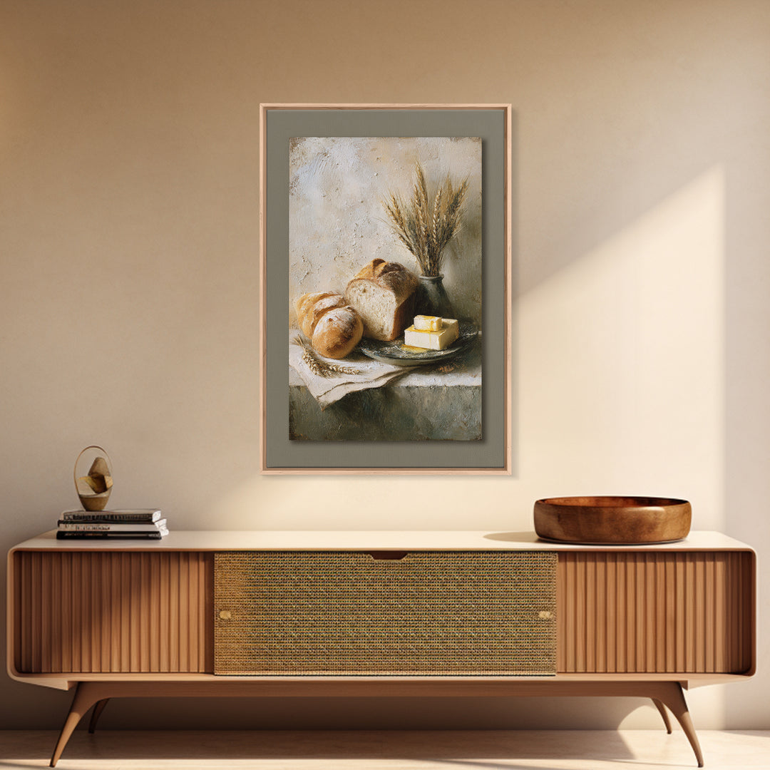 Freshly Baked Bread Framed Canvas Print, Bed and Breakfast Art, Contemporary Art, Living Room Decor, Fine Art, BAB-2x3-4