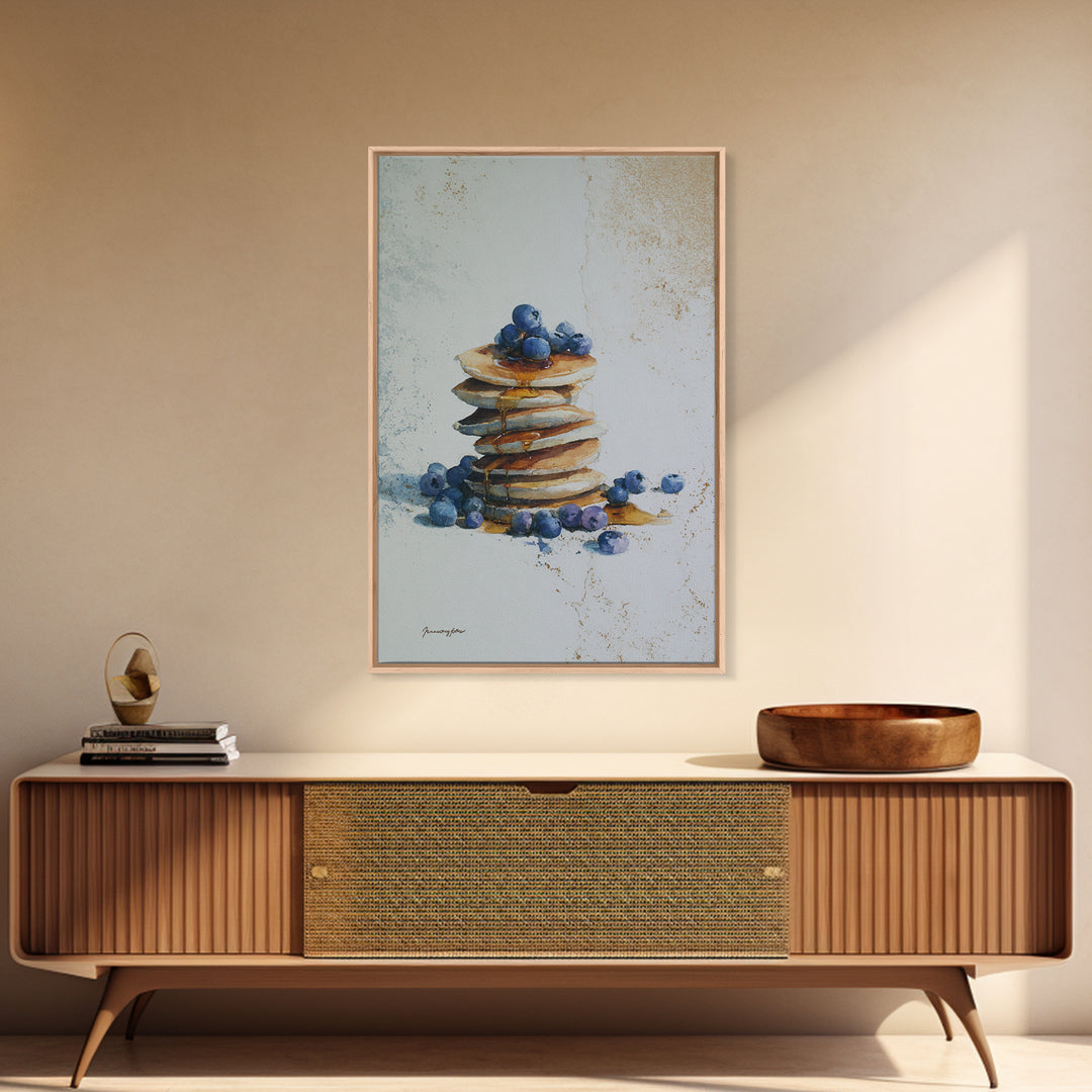 Blueberry Pancakes Still Life Canvas Print, Bed and Breakfast Art, Contemporary Art, Living Room Decor, Fine Art, BAB-2x3-40