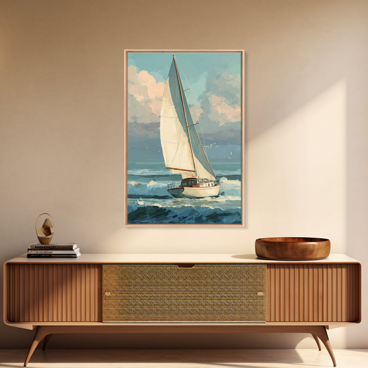 Coastal Inn Sailboat at Sunrise Canvas Print, Bed and Breakfast Art, Printable Art, Living Room Decor, Fine Art, BAB-2x3-49