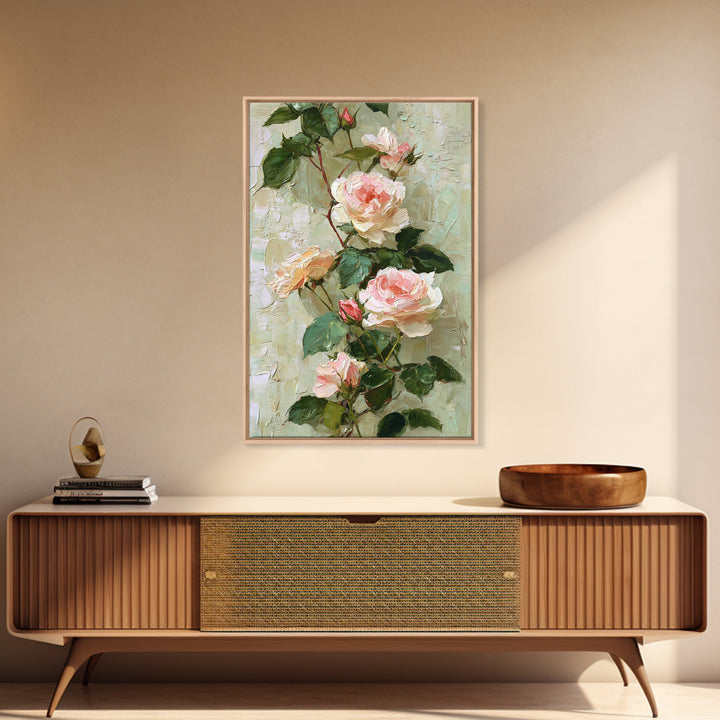 Garden Roses in Romantic Oil Paint Canvas Print, Bed and Breakfast Art, Farmhouse Decor, Living Room Decor, Statement Artwork, BAB-2x3-53