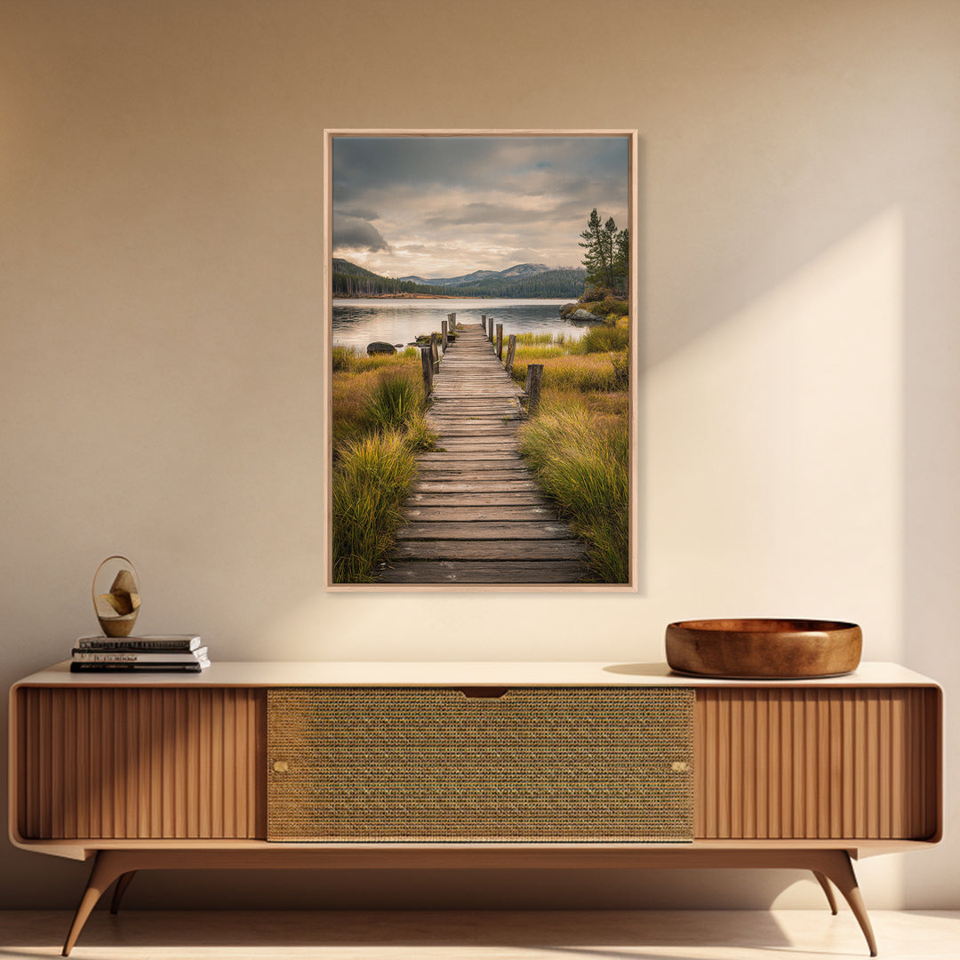 Quiet Lake Dock at Early Morning Canvas Print, Bed and Breakfast Art, Decor, Living Room Decor, Fine Art, Dopamine Decor, BAB-2x3-54