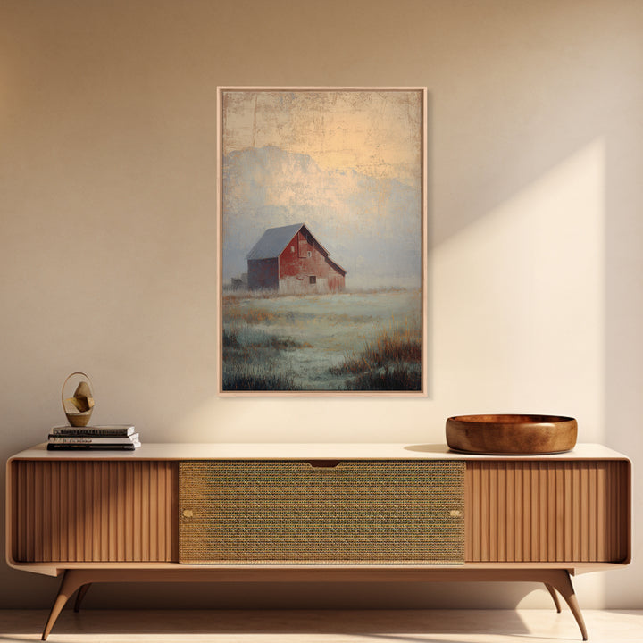 Old Farmhouse Landscape Framed Canvas Print, Bed and Breakfast Art, Living Room Decor, Watercolor Art, Folk Art, BAB-2x3-63