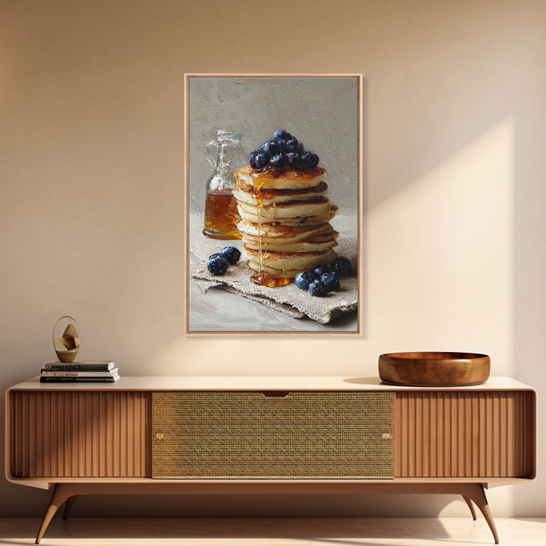 Blueberry Pancakes Still Life Framed Canvas Print, Bed and Breakfast Art, Print, Living Room Decor, Fine Art, BAB-2x3-64