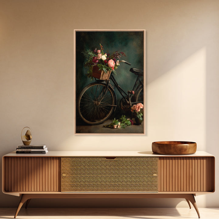 Old Bicycle with Flowers in Basket Canvas Print, Bed and Breakfast Art, Fine Art Print, Living Room Decor, Watercolor Art, BAB-2x3-7