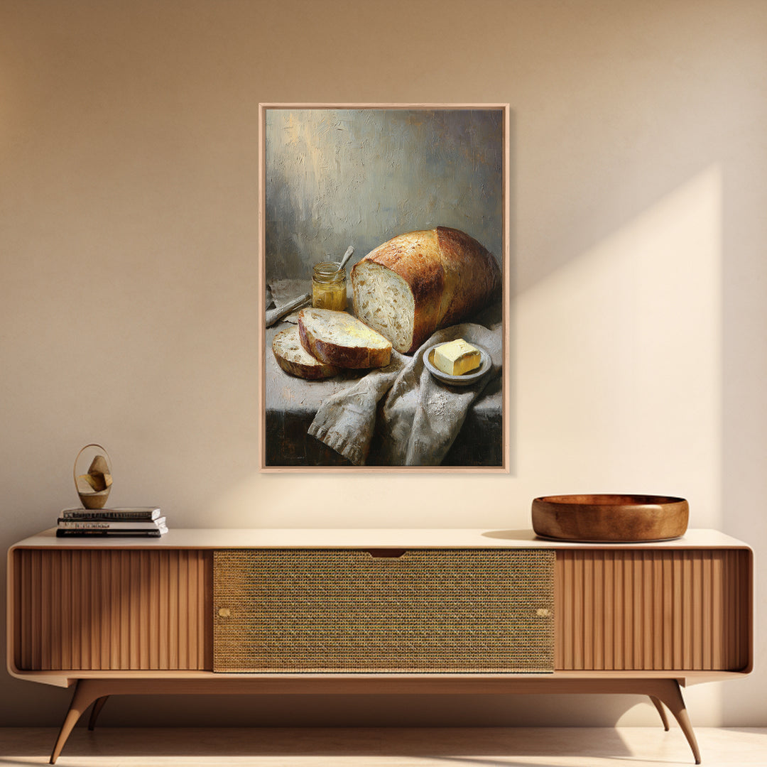 Freshly Baked Bread Framed Canvas Print, Bed and Breakfast Art, Farmhouse Wall Art, Living Room Decor, Fine Art, BAB-2x3-76