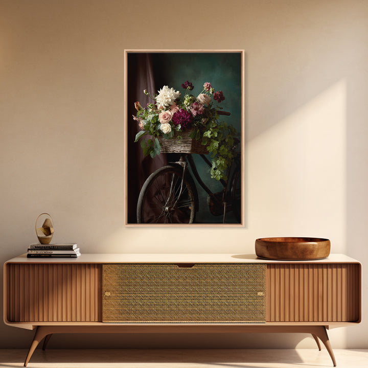 Old Bicycle with Flowers in Basket Canvas Print, Bed and Breakfast Art, Printable Art, Living Room Decor, Watercolor Art, BAB-2x3-79