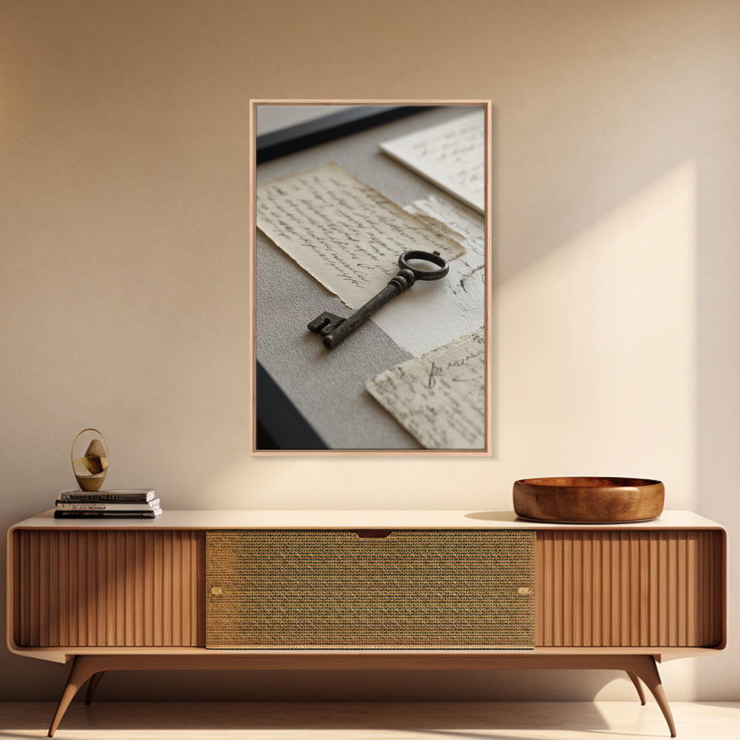 Antique Key and Handwritten Letter Arrangement Without Canvas Print, Bed and Breakfast Art, Coffee Art, Living Room Decor, BAB-2x3-89