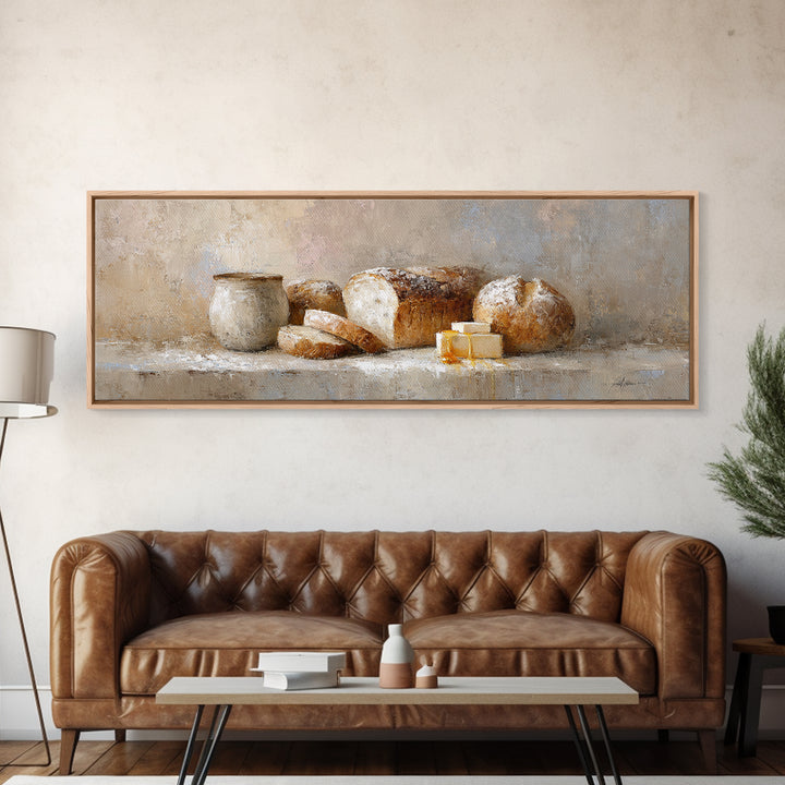Freshly Baked Bread Framed Canvas Print, Bed and Breakfast Art, Farmhouse Wall Art, Living Room Decor, Fine Art, BAB-3x1-12