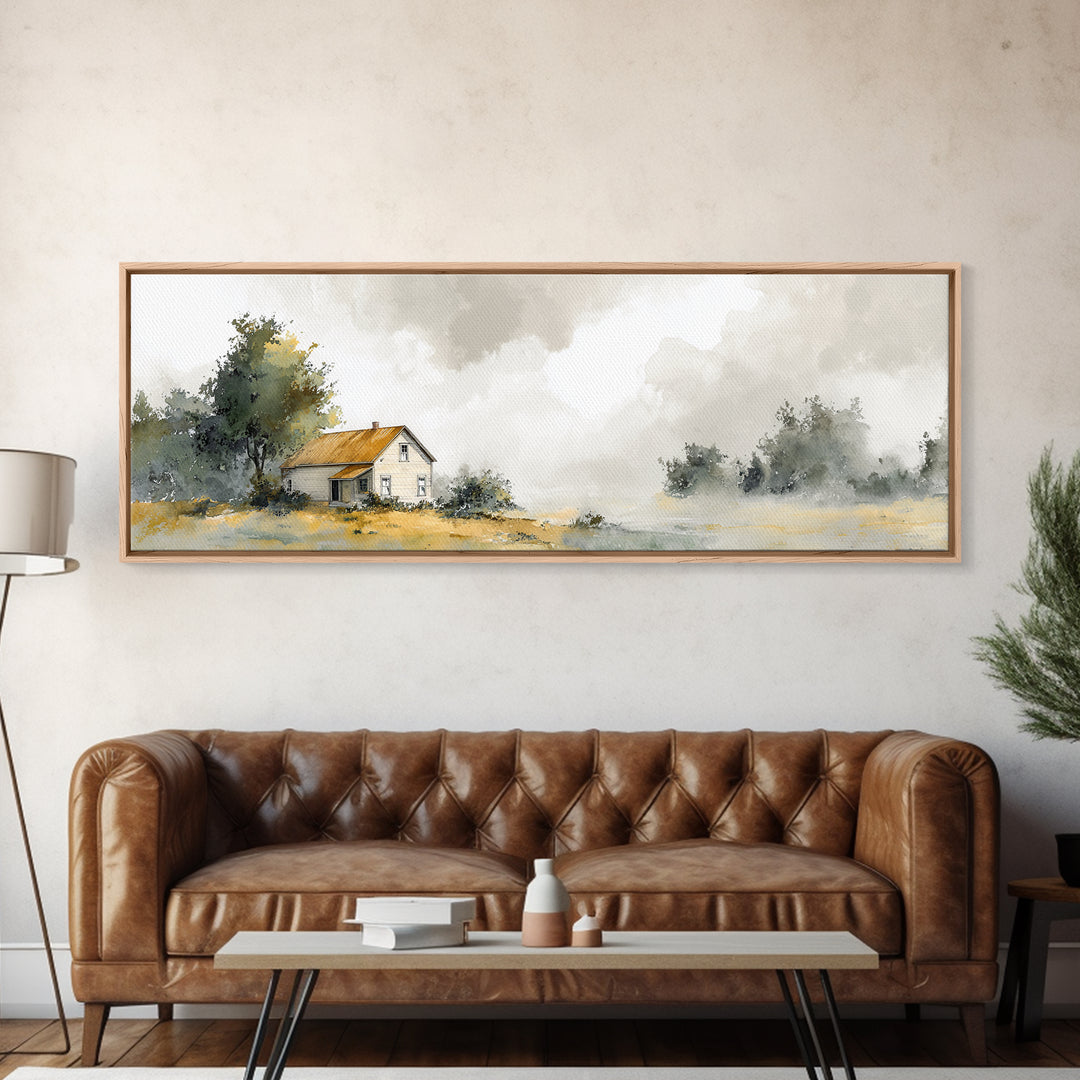 Old Farmhouse Landscape Framed Canvas Print, Bed and Breakfast Art, Room Decor, Living Room Decor, Fine Art, BAB-3x1-23