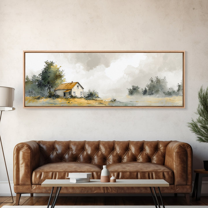 Old Farmhouse Landscape Framed Canvas Print, Bed and Breakfast Art, Room Decor, Living Room Decor, Fine Art, BAB-3x1-23