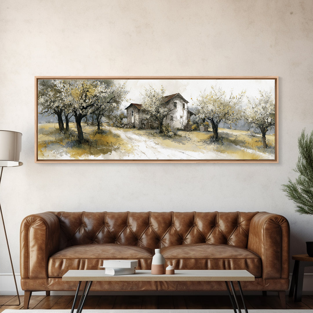 Apple Orchard Scene Canvas Print, Bed and Breakfast Art, Farmhouse Wall Decor, Living Room Decor, Oil Painting, BAB-3x1-29