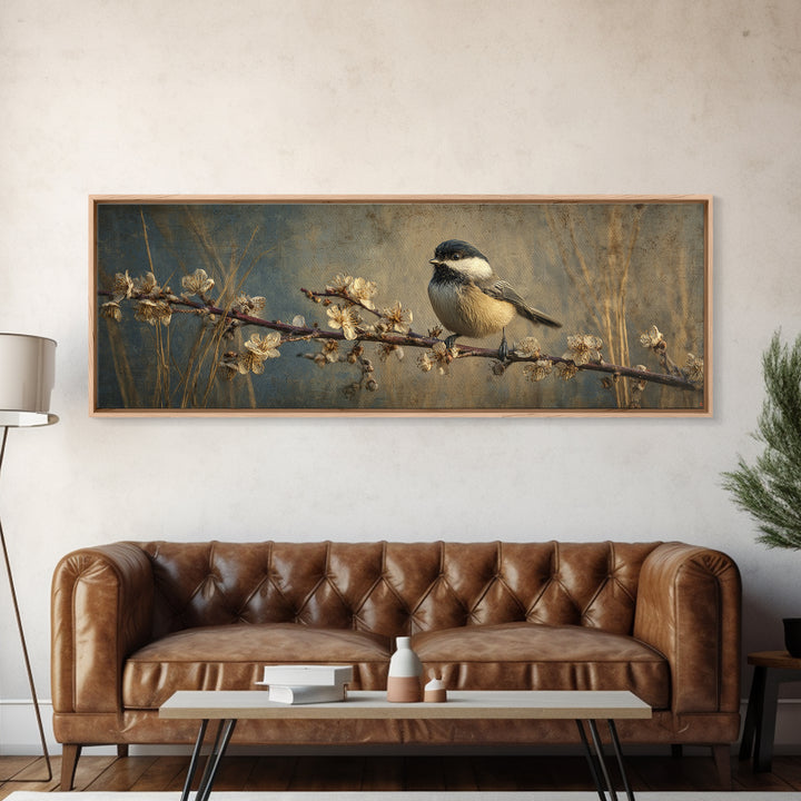 Small Bird on a Flowering Branch Canvas Print, Bed and Breakfast Art, Print, Living Room Decor, Watercolor Art, BAB-3x1-30