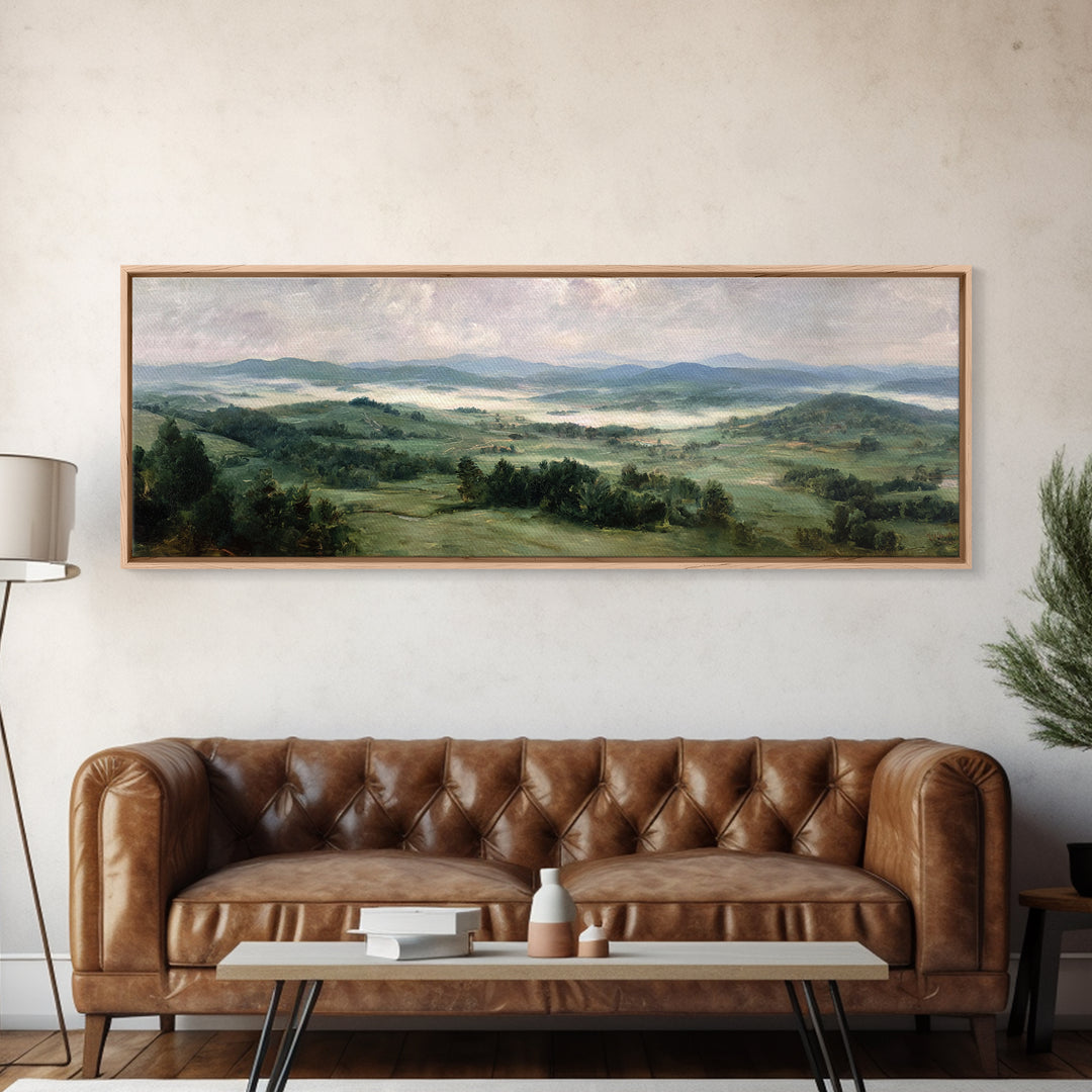 Classic Landscape with Rolling Green Hills Canvas Print, Bed and Breakfast Art, Neutral Decor, Living Room Decor, Oil Painting, BAB-3x1-40
