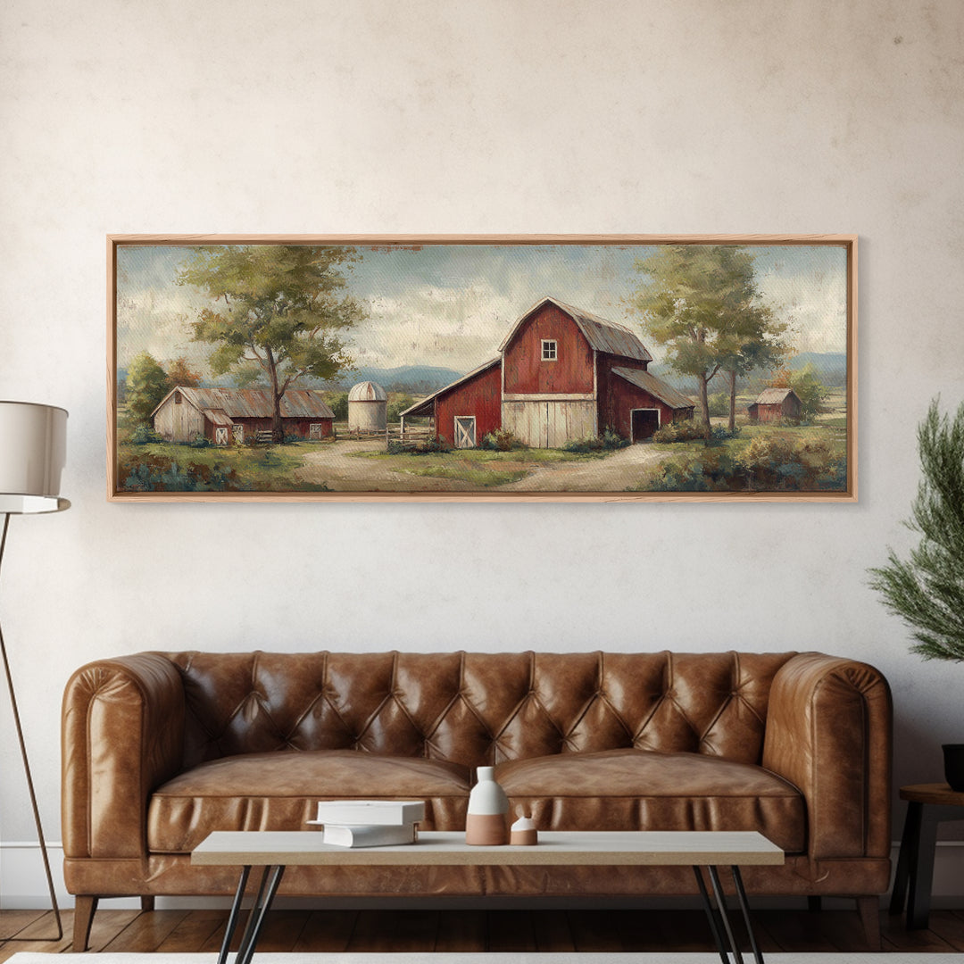 Apple Orchard Scene Framed Canvas Print, Bed and Breakfast Art, Coffee Wall Art, Living Room Decor, Fine Art, BAB-3x1-53