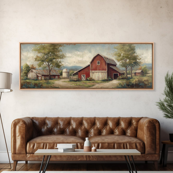 Apple Orchard Scene Framed Canvas Print, Bed and Breakfast Art, Coffee Wall Art, Living Room Decor, Fine Art, BAB-3x1-53
