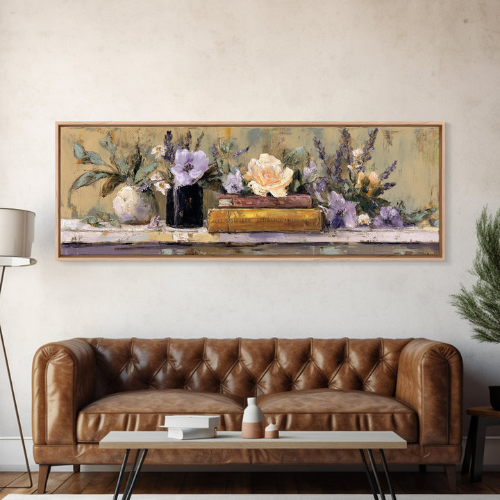 Warm Fireplace Still Life Framed Canvas Print, Bed and Breakfast Art, Bed, Living Room Decor, Oil Painting, Rustic Home Decor, BAB-3x1-58