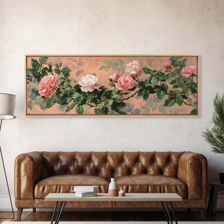 Garden Roses in Romantic Oil Paint Canvas Print, Bed and Breakfast Art, Bedroom Art, Living Room Decor, Watercolor Art, BAB-3x1-61