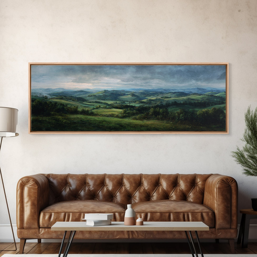 Classic Landscape with Rolling Green Hills Canvas Print, Bed and Breakfast Art, Luxury Decor, Living Room Decor, BAB-3x1-64