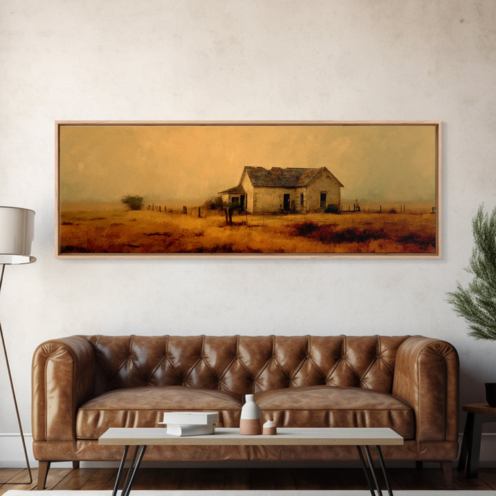 Old Farmhouse Landscape Canvas Print, Bed and Breakfast Art, Wood Wall Art, Living Room Decor, Oil Painting, BAB-3x1-71