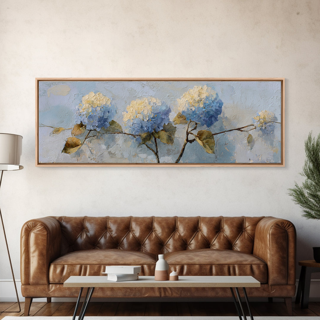 Sunlit Hydrangeas on a Windowsill Canvas Print, Bed and Breakfast Art, Farmhouse Wall Decor, Living Room Decor, BAB-3x1-74