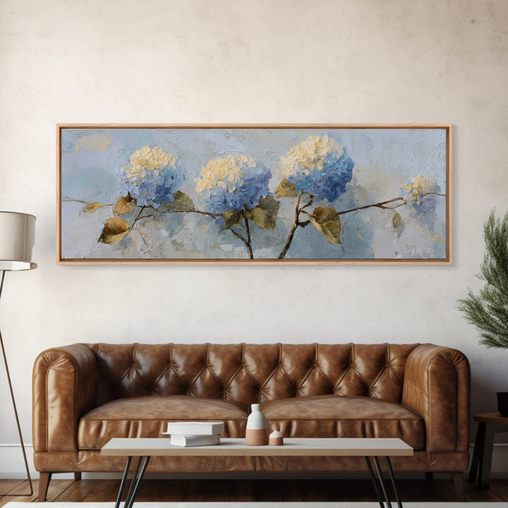 Sunlit Hydrangeas on a Windowsill Canvas Print, Bed and Breakfast Art, Farmhouse Wall Decor, Living Room Decor, BAB-3x1-74