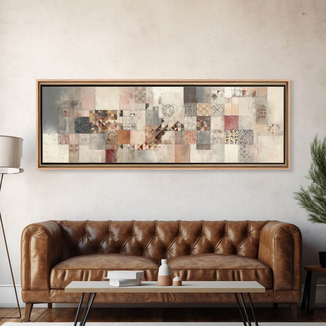 Quilt Pattern Folk Art Composition Canvas Print, Bed and Breakfast Art, Printable Art, Living Room Decor, Fine Art, BAB-3x1-75